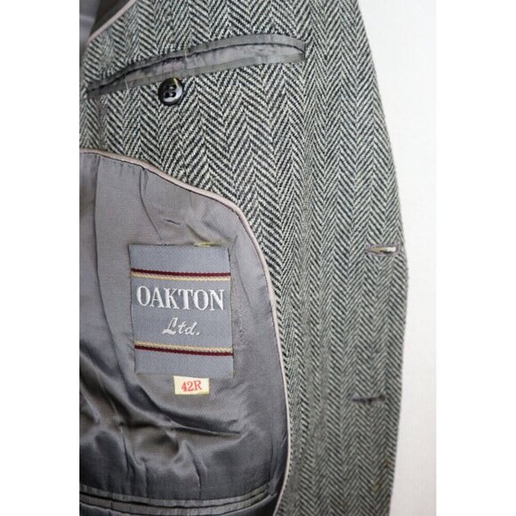 OAKTON - VINTAGE MEN'S GRAY HERRINGBONE BLAZER JACKET SPORT COAT - SIZE 42R - Picture 8 of 13